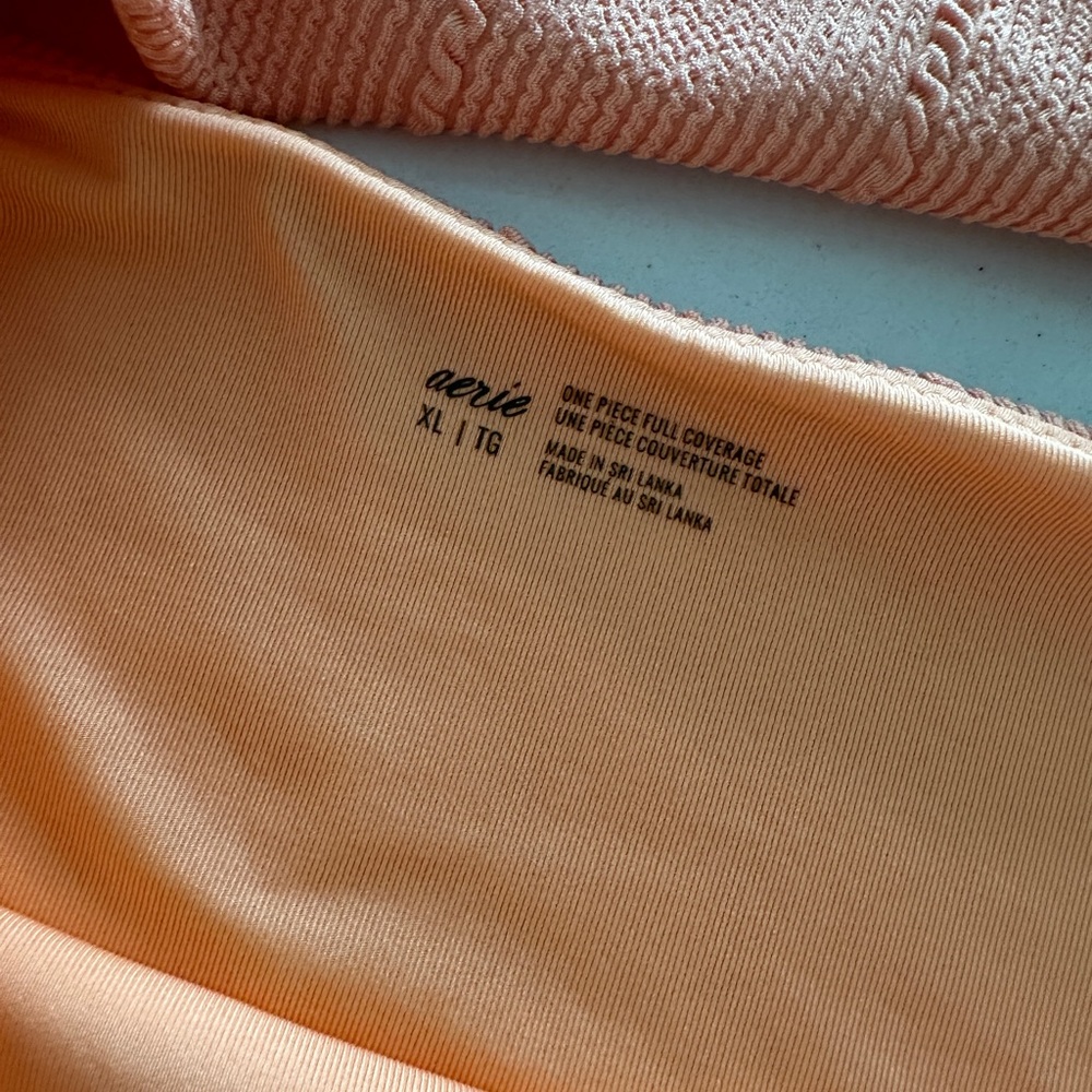 Aerie Textured Terry Cut Out One Strap Muted Neon Orange One Piece Swimsuit XL - Picture 3 of 5